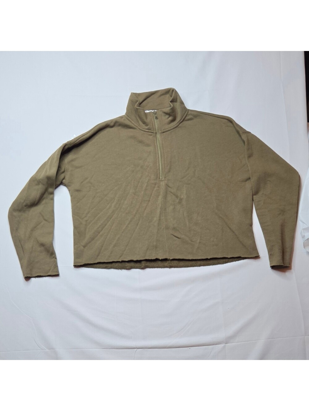 Aerie Cropped Quarter Zip Sweatshirt NWOT Olive Green S Oversized Pullover